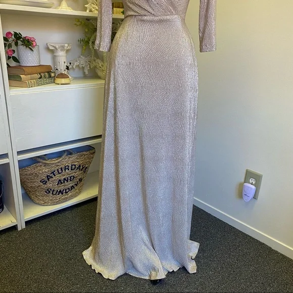 BHLDN Anthro Diedra Rose Gold Metallic Wrap Front Gown Floor Length Dress - Picture 3 of 16